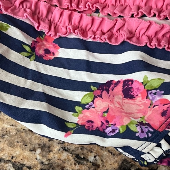 Ruffle Butts Floral Stripe Long Sleeve One Piece 2T Nautical Preppy Beach Coasts - Picture 7 of 9